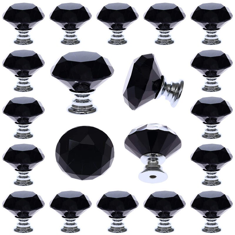 DeELF Outlet DEELF 25 Packs Kitchen Cabinet Knobs, 30 mm Crystal Cabinet Knobs, Diamond Dresser Handle Drawer Pulls, Dresser Knobs for Cabinets and Drawers, Black - Image 1